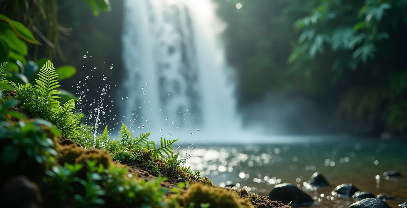 Cascade du Voile de la Mariée tombant en plusieurs chutes au milieu d'une végétation tropicale verdoyante