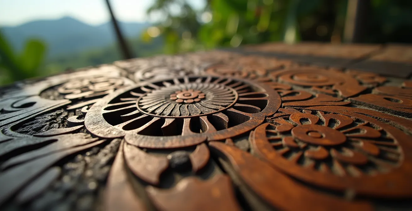 Détails de lambrequins en bois découpé sur une case créole traditionnelle