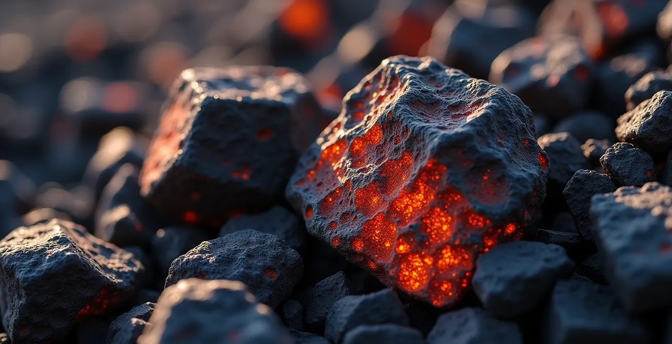 Gros plan macro sur les scories volcaniques tranchantes et leur texture abrasive