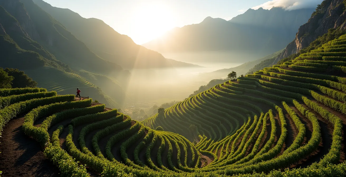 Vignobles en terrasses sur les pentes volcaniques du cirque de Cilaos